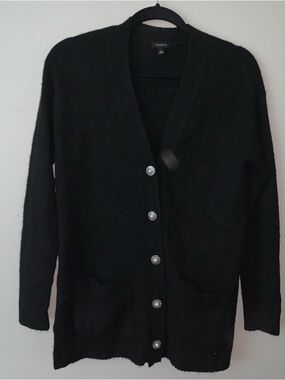 Talbots Black V-Neck Button-Front Cardigan with Decorative Buttons